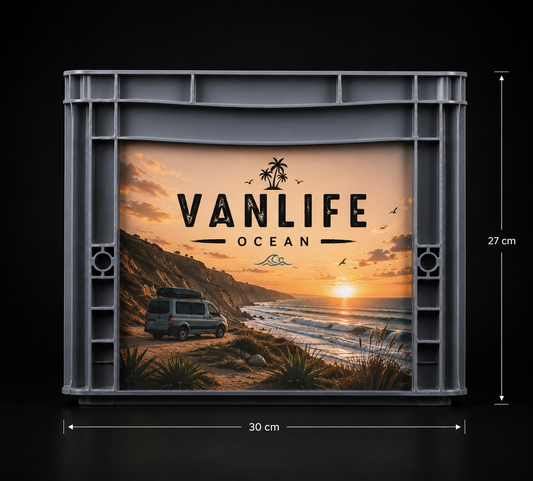 Detailansicht des Vanlife Café Sticker-Sets mit hochwertigem UV-Digitaldruck auf Luftkanalfolie