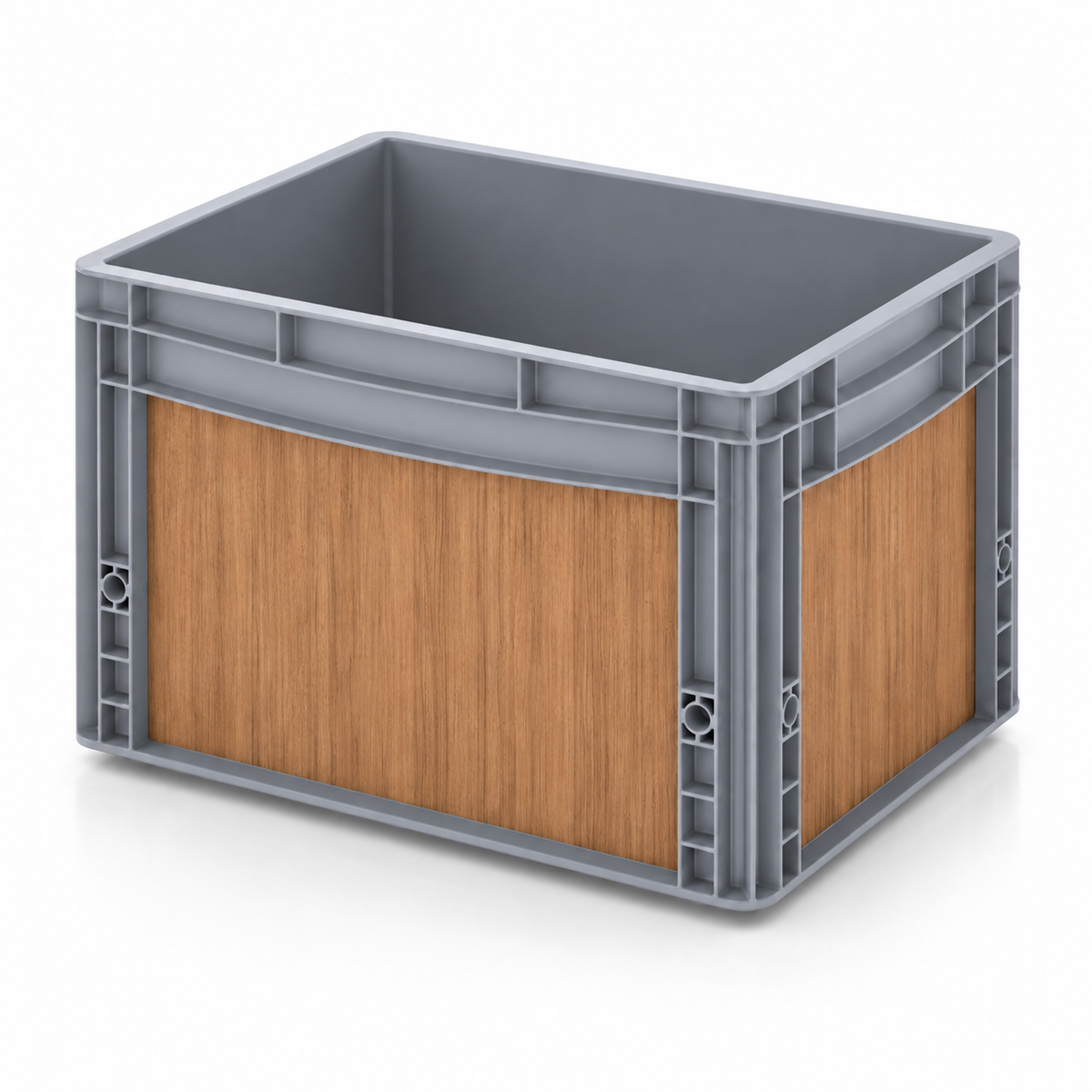 Graue Eurobox 40 × 30 × 27 cm mit Folienset in Teak Holzoptik