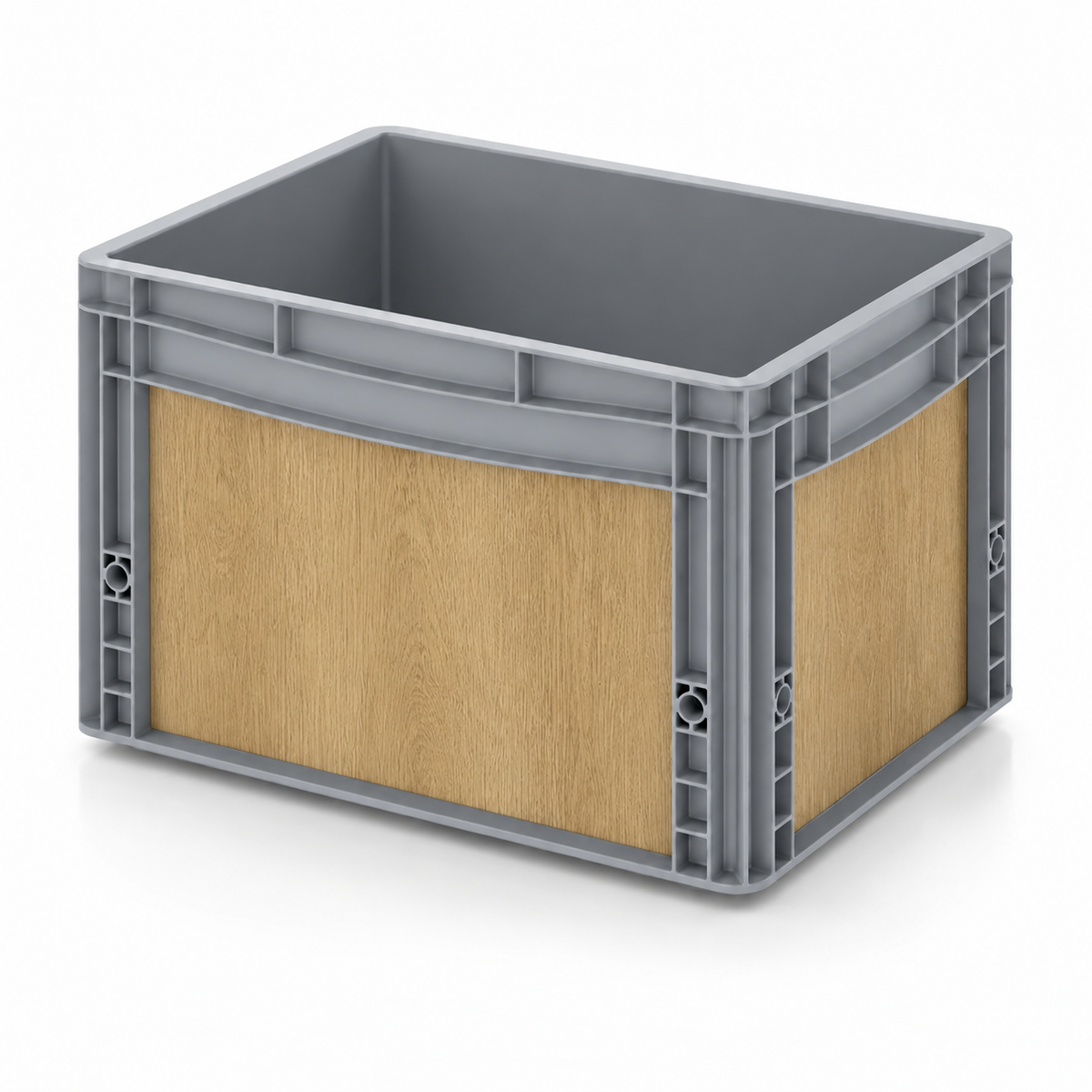 Graue Eurobox 40 × 30 × 27 cm mit Folienset in heller Eiche Holzoptik