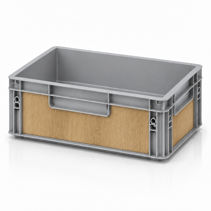 Graue Eurobox 40 × 30 × 12 cm mit Folienset in heller Eiche Holzoptik
