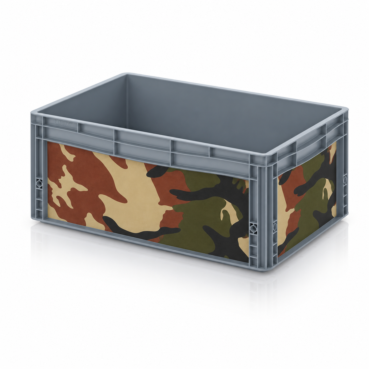 Graue AUER Eurobox 60 × 40 × 27 cm mit Classic-Tarnfolie von OctoVan
