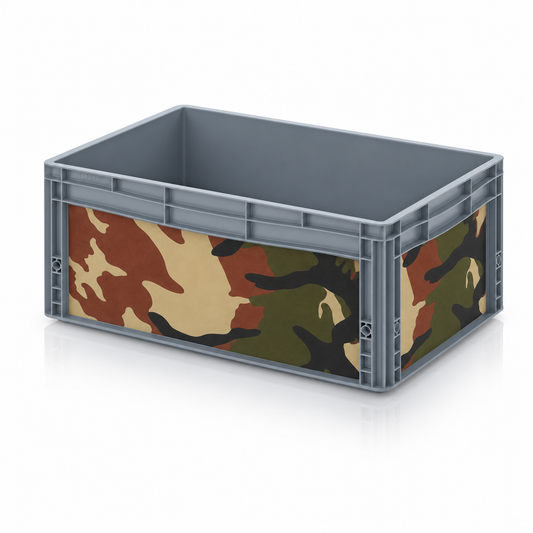 Graue AUER Eurobox 60 × 40 × 27 cm mit Classic-Tarnfolie von OctoVan
