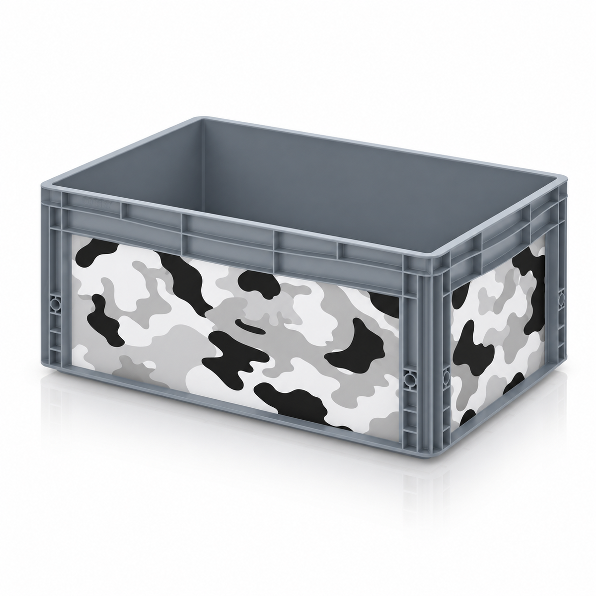 AUER Eurobox 60 × 40 × 27 cm mit Camouflage-Folie in Schwarz, Weiß und Grau
