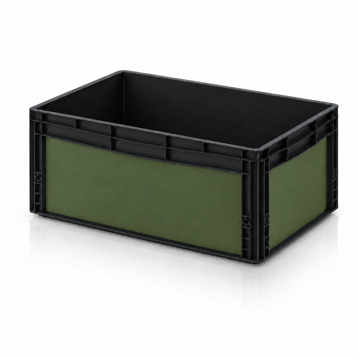 Schwarze AUER Eurobox 60 × 40 × 27 cm mit matter olivgrüner Folie von OctoVan
