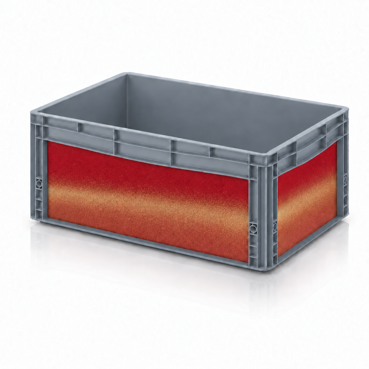 Graue AUER Eurobox 60 × 40 × 27 cm mit Effektfolie in Rot, Gold und Kupfer
