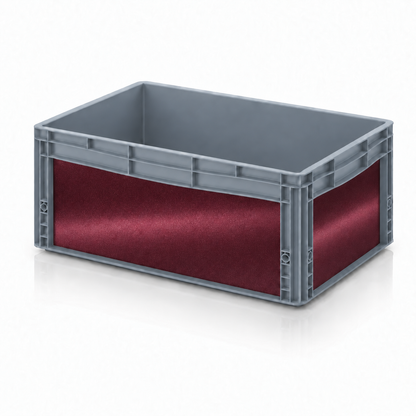 Graue AUER Eurobox 60 × 40 × 27 cm mit metallischer Effektfolie in Bordeaux und Rosé
