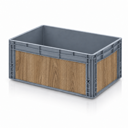 Graue Eurobox 60 × 40 × 27 cm mit Folienset in Eiche Classic Holzoptik