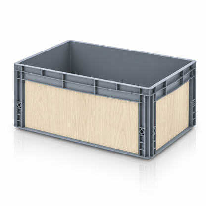 Graue Eurobox 60 × 40 × 27 cm mit Folienset in Eiche weiß Holzoptik