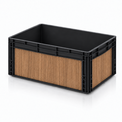 Graue Eurobox 60 × 40 × 27 cm mit Folienset in Teak Natur Holzoptik