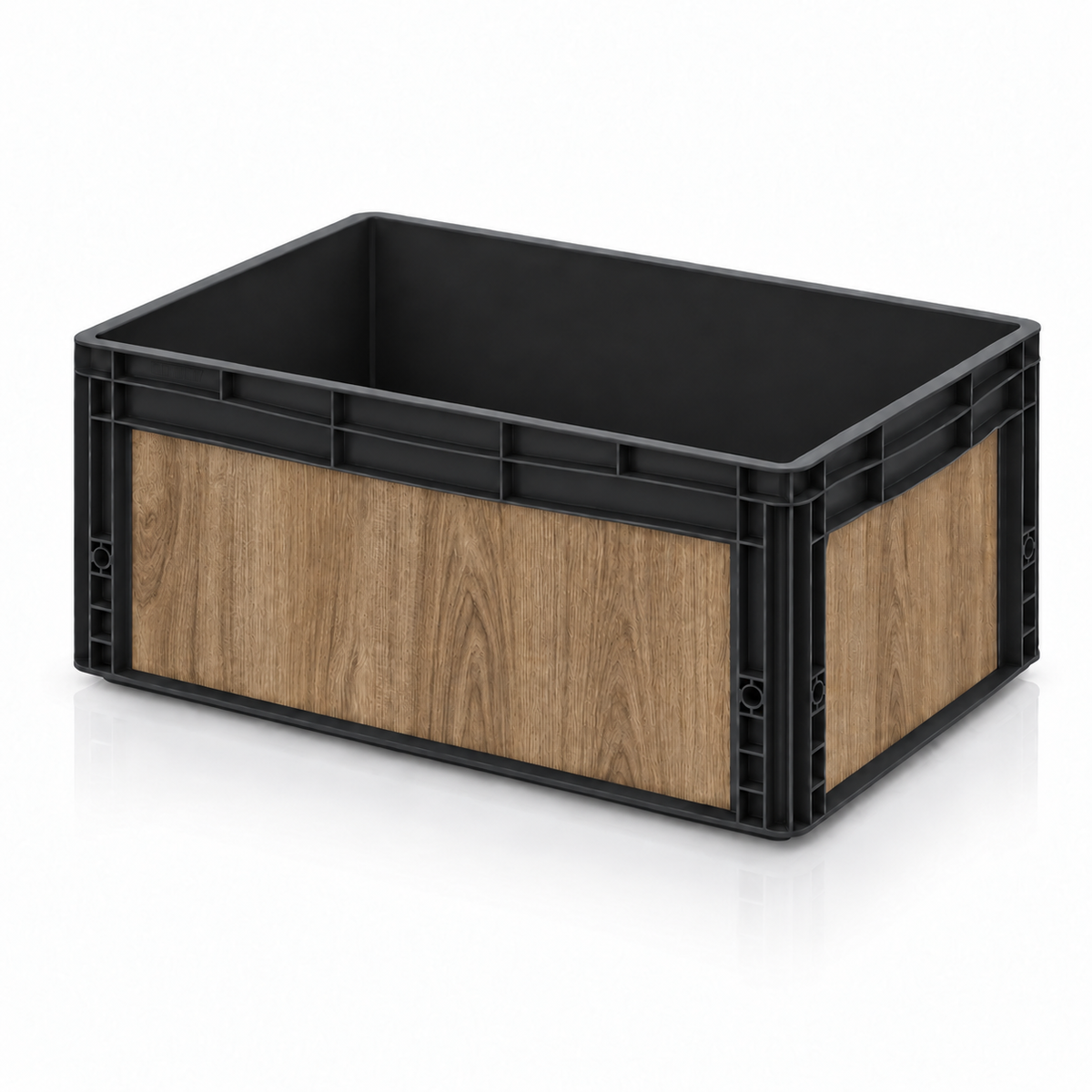 Schwarze Eurobox 60 × 40 × 27 cm mit Folienset in Eiche Classic Holzoptik
