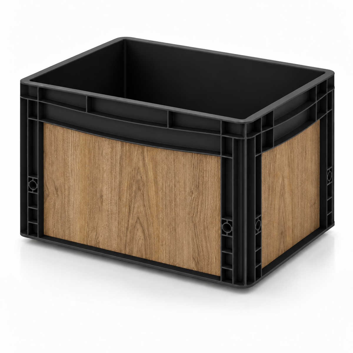 Schwarze Eurobox 40 × 30 × 27 cm mit Folienset in  Eiche Holzoptik