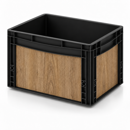 Schwarze Eurobox 40 × 30 × 27 cm mit Folienset in  Eiche Holzoptik