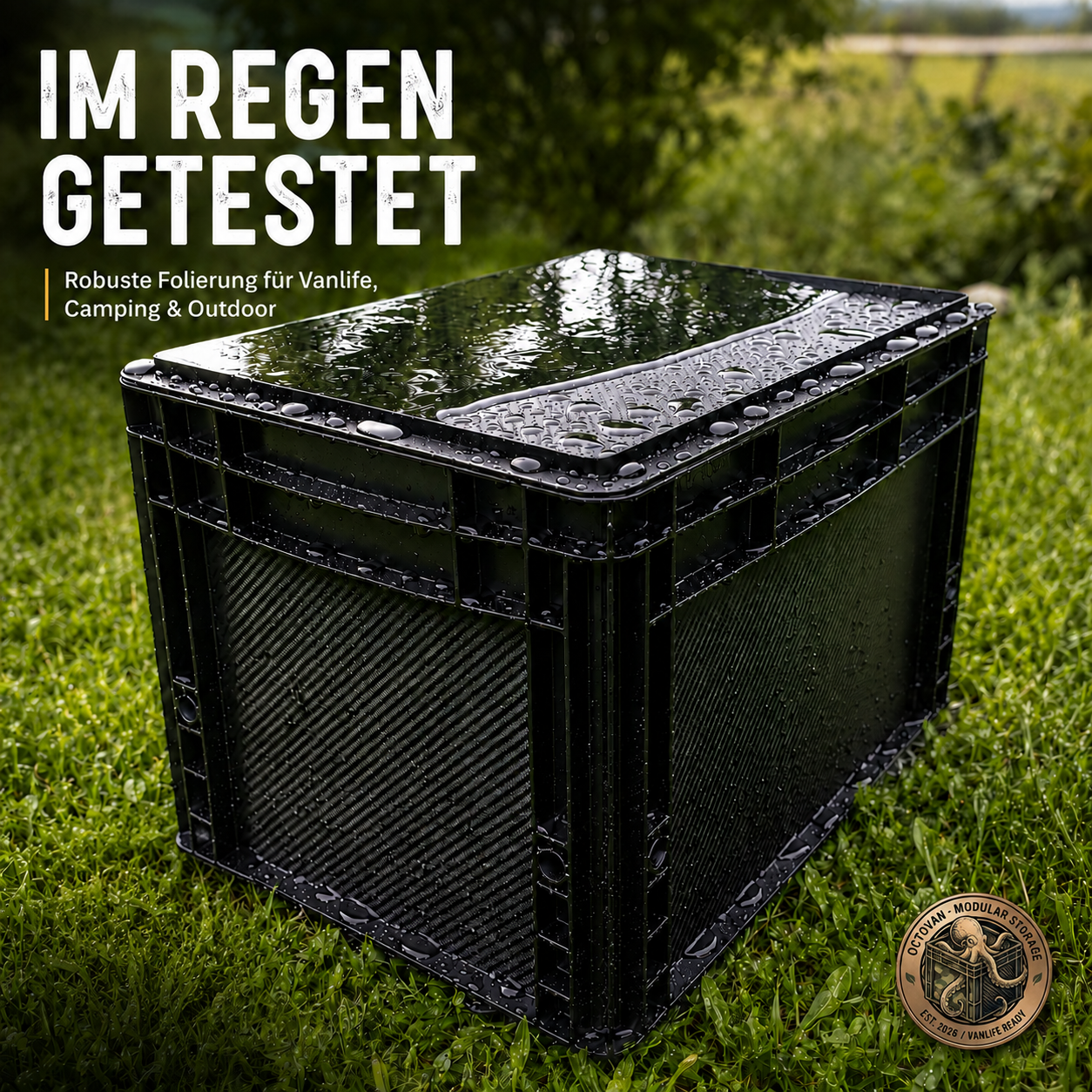 Eurobox mit Folie  im Regen getestet, geeignet für Vanlife, Camping und Outdoor.