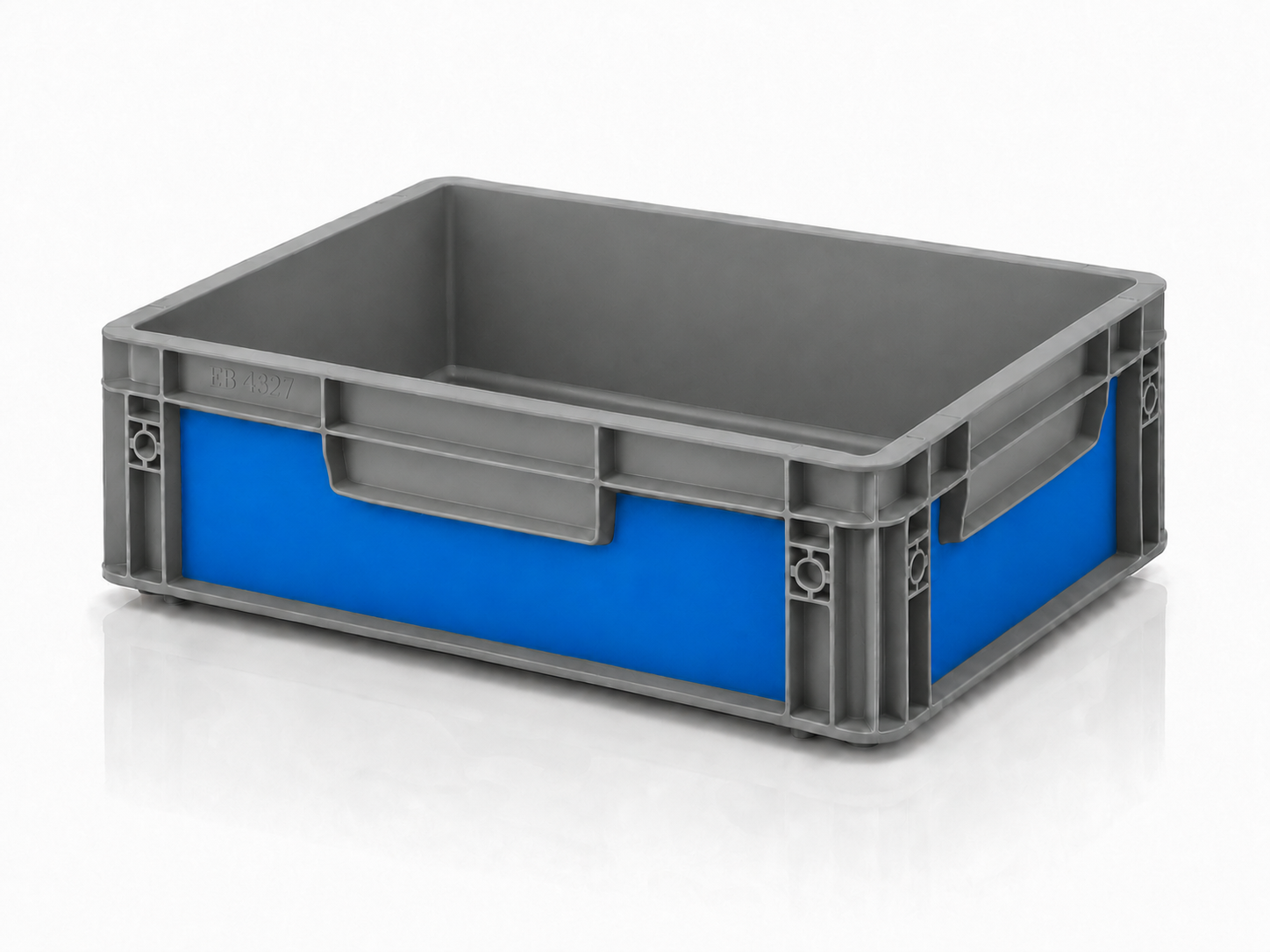 Graue Eurobox 40 x 30 x 12 cm mit blauer Effektfolie als passgenaues Sticker-Set von OctoVan.
