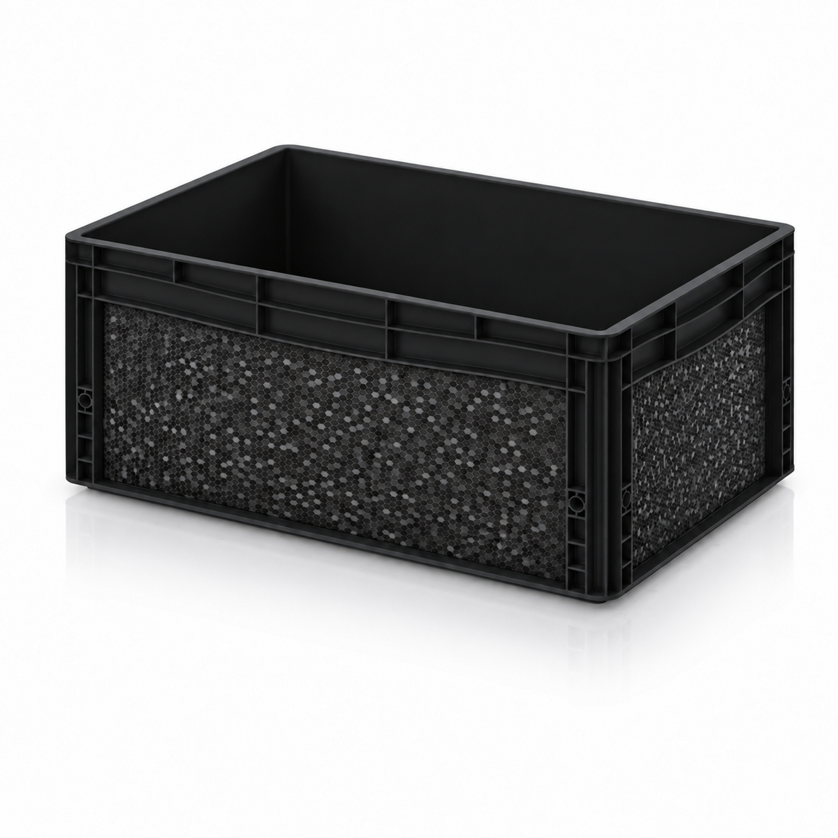 Schwarze AUER Eurobox 60 × 40 × 27 cm mit Hexagon-Black-Strukturfolie von OctoVan