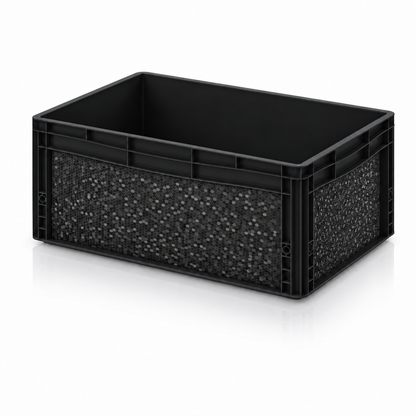 Schwarze AUER Eurobox 60 × 40 × 27 cm mit Hexagon-Black-Strukturfolie von OctoVan