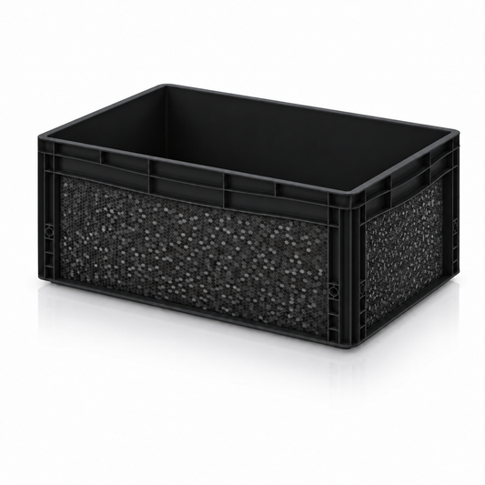 Schwarze AUER Eurobox 60 × 40 × 27 cm mit Hexagon-Black-Strukturfolie von OctoVan