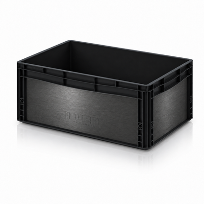 Schwarze AUER Eurobox 60 × 40 × 27 cm mit gebürsteter Aluminiumfolie von OctoVan