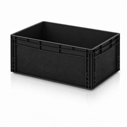Schwarze AUER Eurobox 60 × 40 × 27 cm mit schwarzer Ledereffekt-Folie von OctoVan