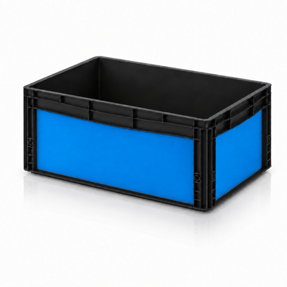 Schwarze AUER Eurobox 60 × 40 × 27 cm mit blauer DIY-Folie von OctoVan

