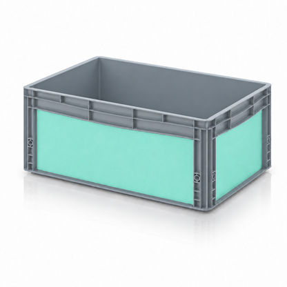 Graue AUER Eurobox 60 × 40 × 27 cm mit matter Folie in Mint-Türkis
