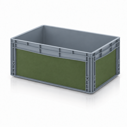 Graue AUER Eurobox 60 × 40 × 27 cm mit matter olivgrüner DIY-Folie von OctoVan
