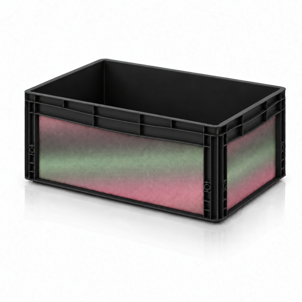 Schwarze AUER Eurobox 60 × 40 × 27 cm mit Effektfolie in Grün-Rosa