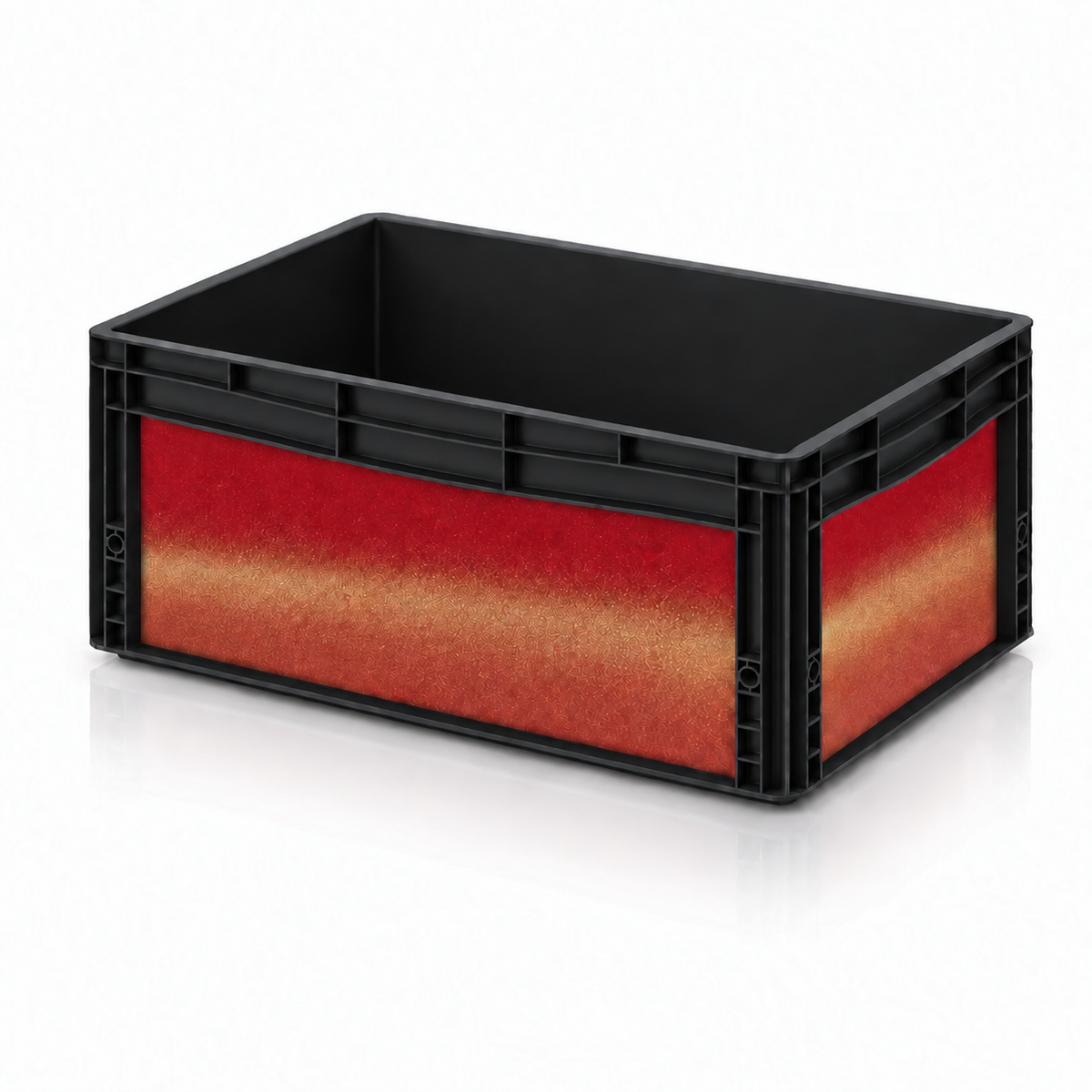 Schwarze AUER Eurobox 60 × 40 × 27 cm mit Effektfolie in Rot-Gold-Kupfer