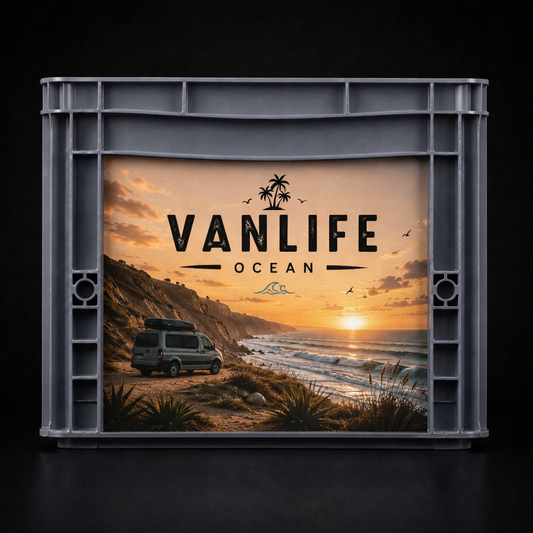 Detailansicht des Vanlife Café Sticker-Sets mit hochwertigem UV-Digitaldruck auf Luftkanalfolie