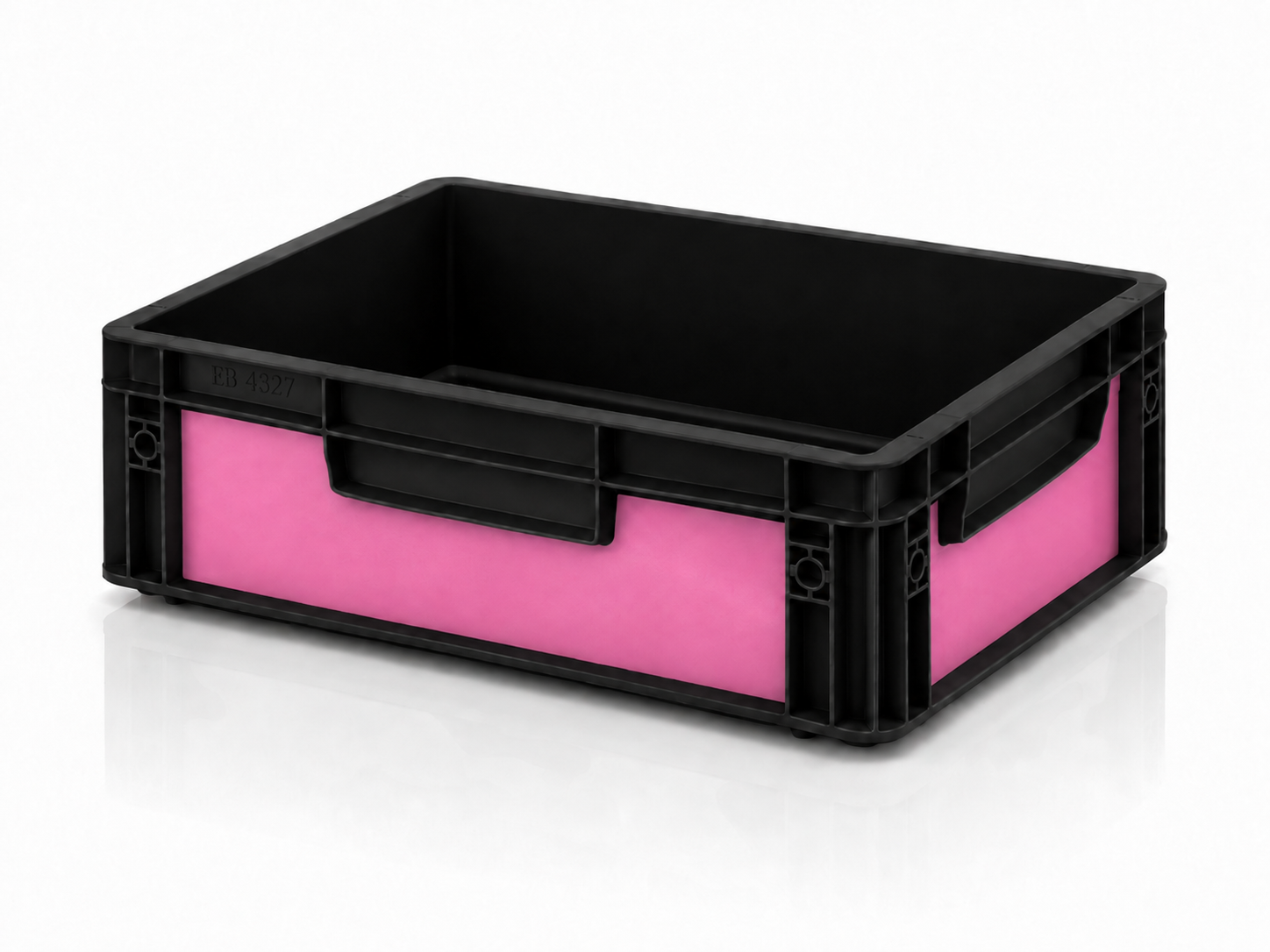 Schwarze Eurobox 40 x 30 x 12 cm mit pinker Effektfolie als passgenaues Sticker-Set von OctoVan.