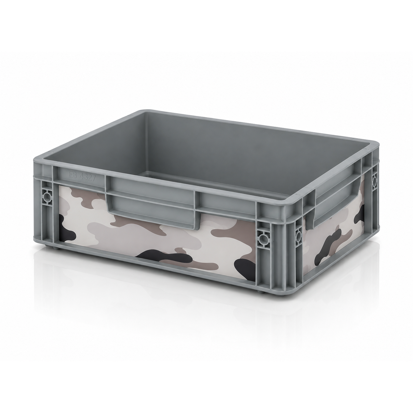 Eurobox 40x30x12 cm mit Camouflage SW Sticker-Set auf den Seitenflächen von OctoVan