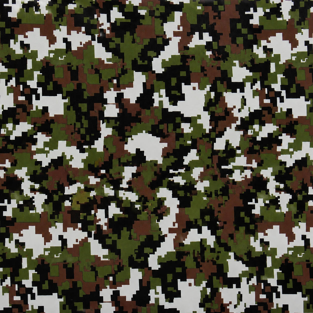 Digitale Camouflagefolie in Grün, Braun, Schwarz und Weiß als Nahaufnahme für OctoVan Eurobox Sticker-Set.