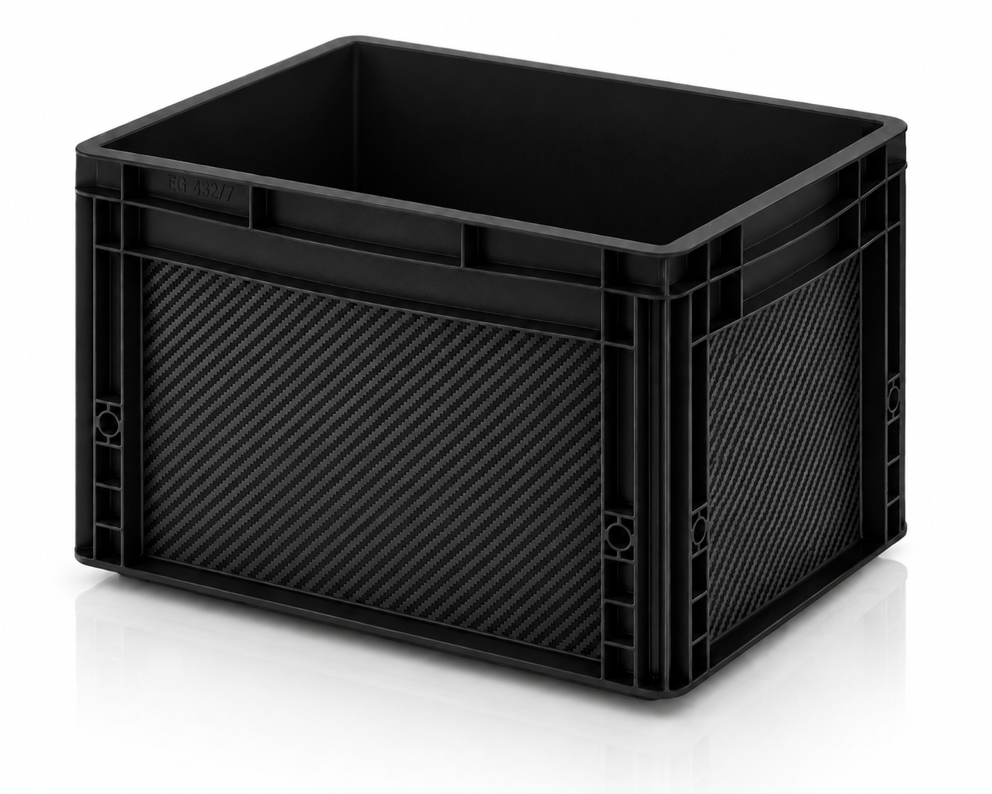 Schwarze Eurobox mit OctoVan Carbon Black Sticker-Set für Vanlife, Camping und Outdoor.