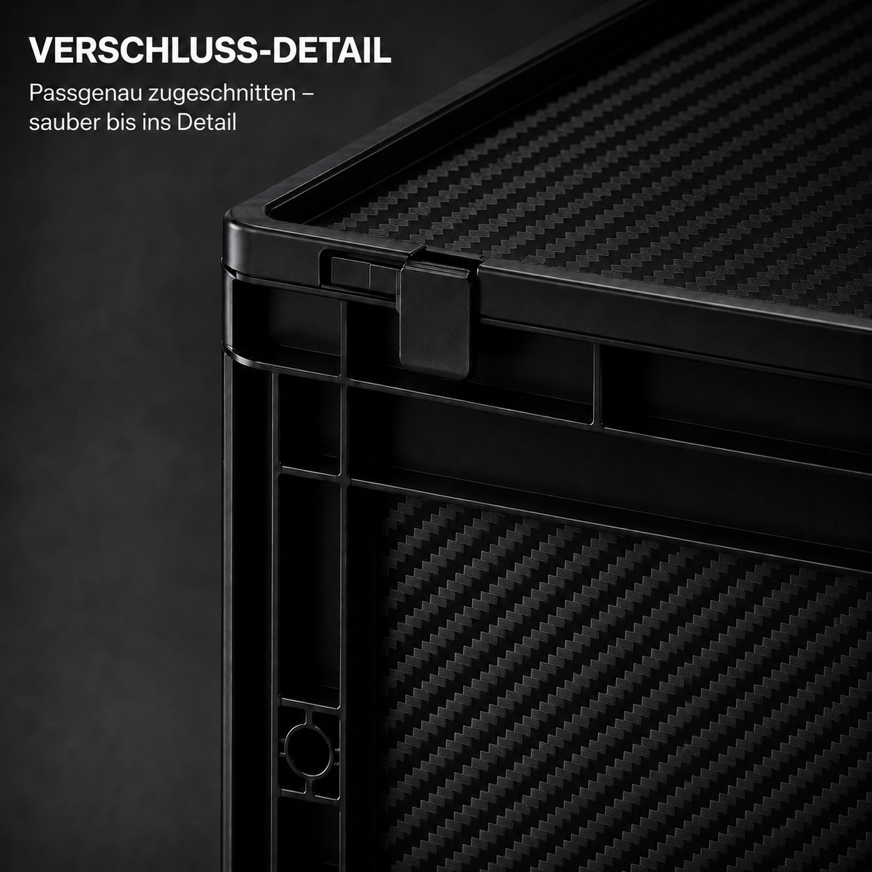 Nahaufnahme einer OctoVan Eurobox Carbon mit sichtbarer Carbonstruktur und hochwertiger Verarbeitung.