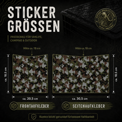 Grafik mit Aufklebermaßen für OctoVan Eurobox Sticker-Set Digital Camouflage Nato